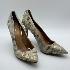 Coach Tan Gold Snakeskin Embossed Leather Pointed Toe Pumps Heels Size 9B